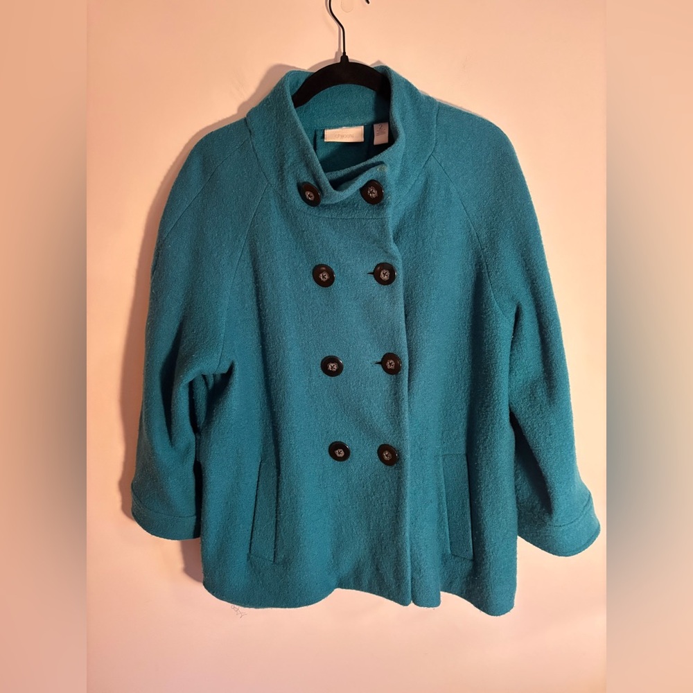 Chico's Teal Double-Breasted Peacoat